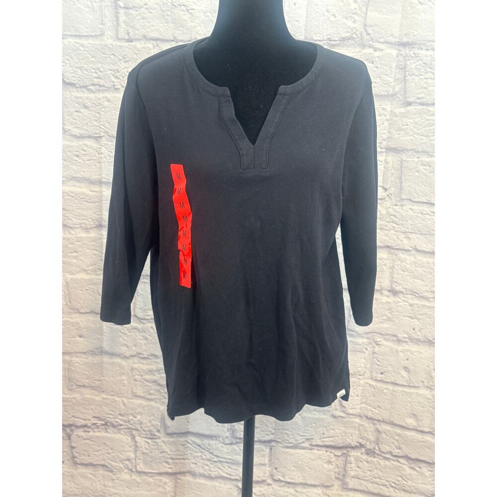 Orvis Ladies Prima Cotton 3/4 Sleeve Notch Neck Tee Navy Medium